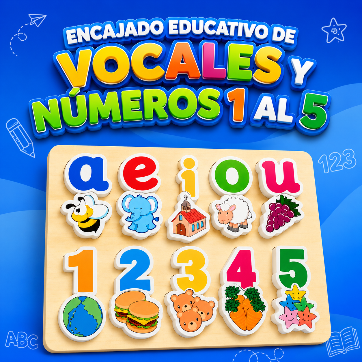 Encajado Educativo de Vocales y Números 1 al 5