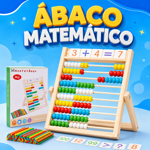 Ábaco Matemático con Palitos de Conteo y Tarjetas Didácticas