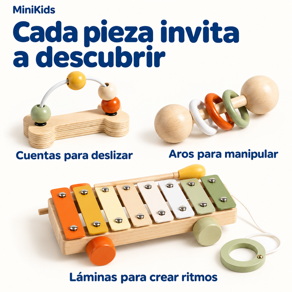 MiniKids — Kit sensorial y musical de madera — Características