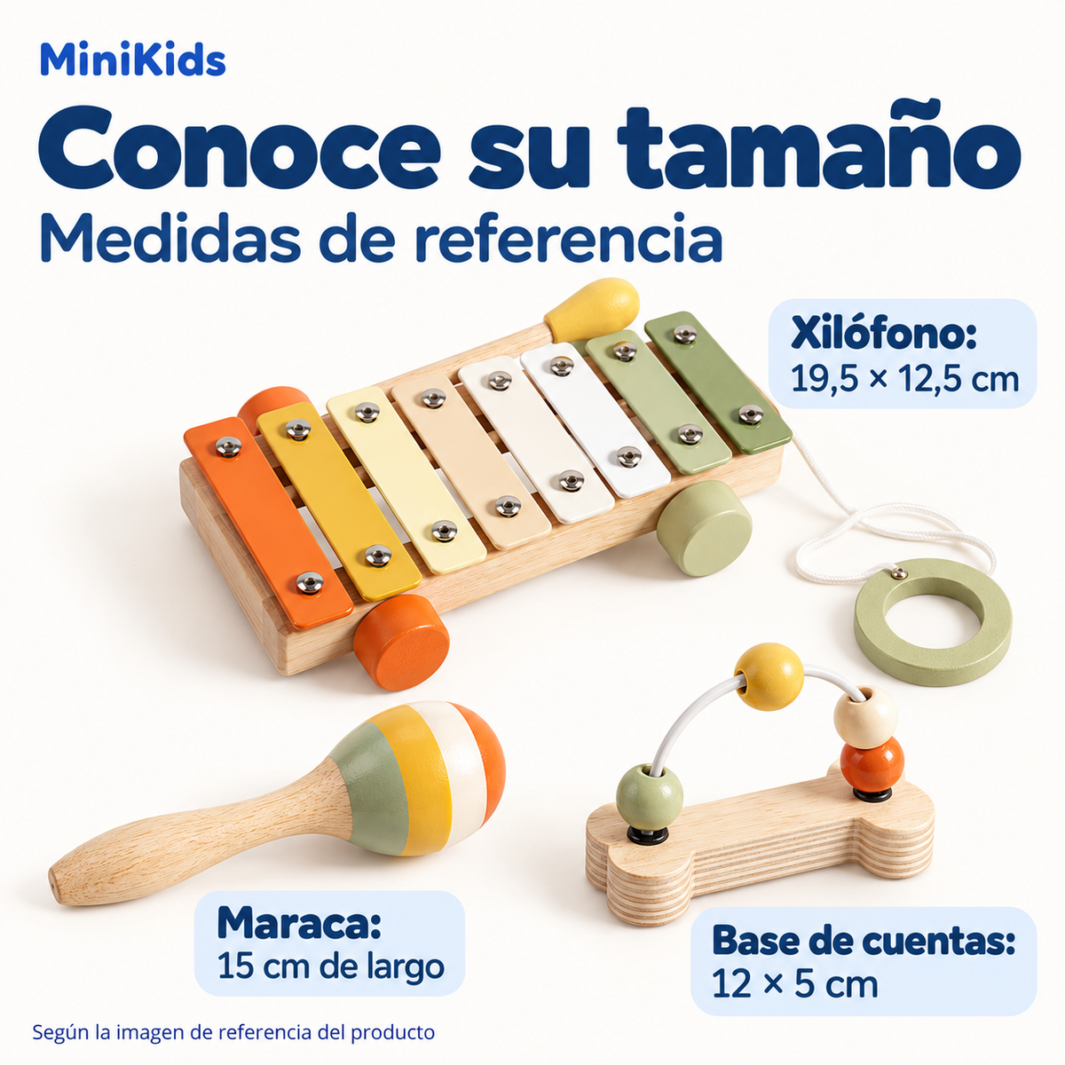 MiniKids — Kit sensorial y musical de madera — Medidas