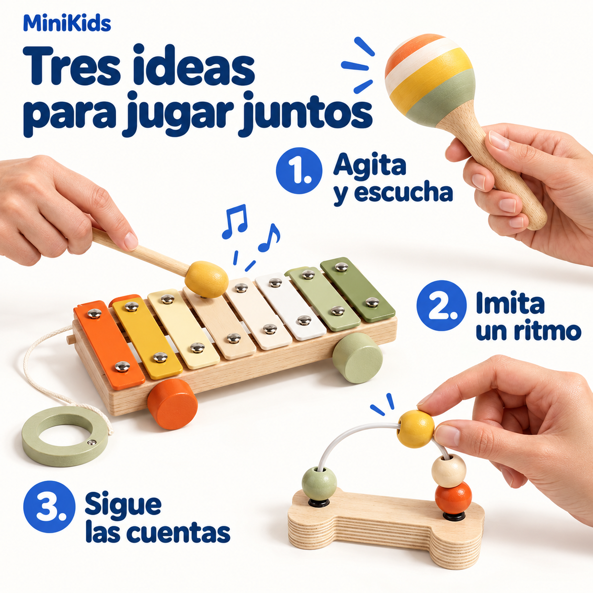 MiniKids — Kit sensorial y musical de madera — Ideas de juego