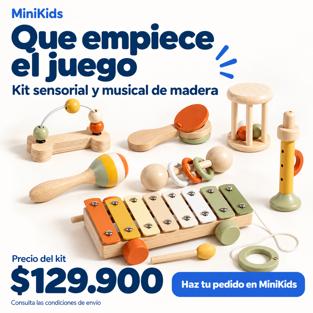 MiniKids — Kit sensorial y musical de madera — Oferta y cierre