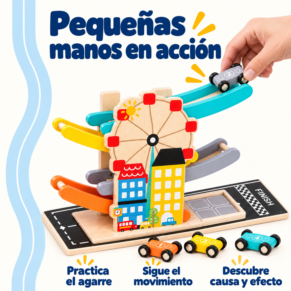 MiniKids — Pista de carros de madera con 4 rampas — Beneficios