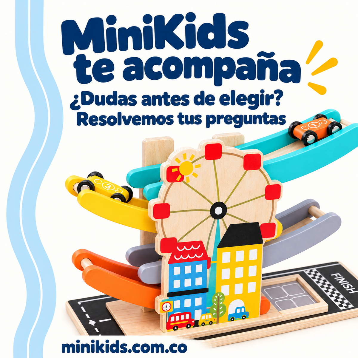 MiniKids — Pista de carros de madera con 4 rampas — Confianza