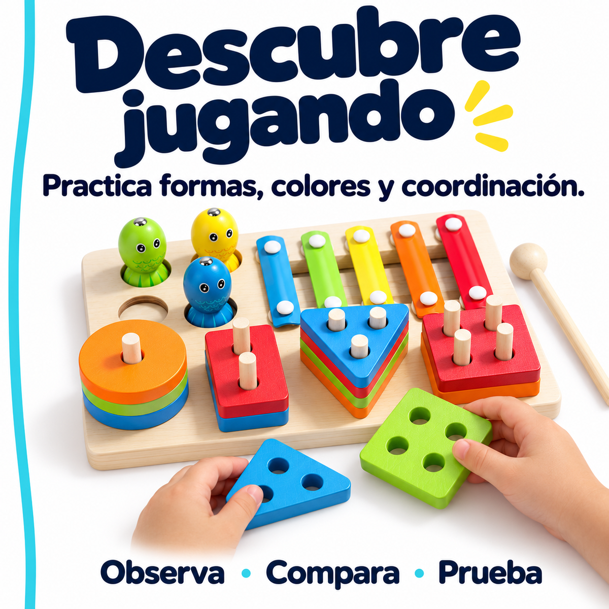 Actividad para explorar formas, colores y coordinación con figuras de madera