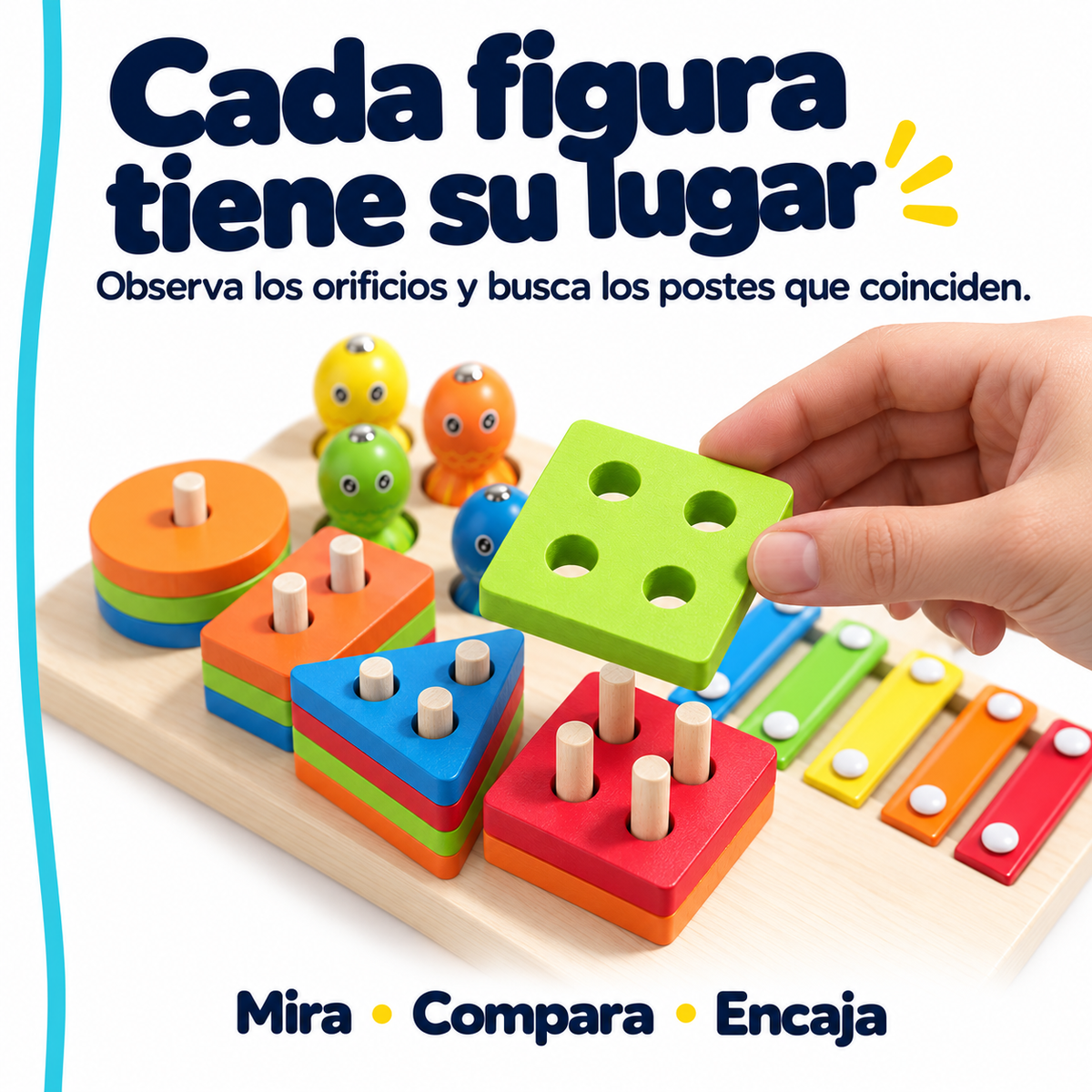 Cómo encajar las figuras según sus orificios y los postes del tablero